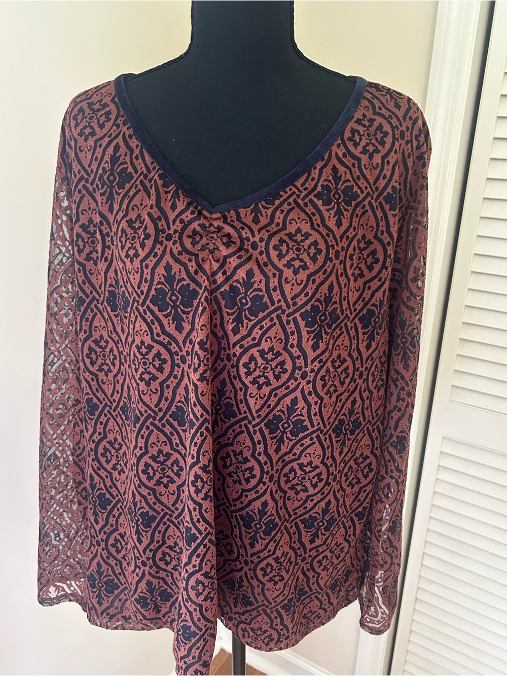 Anne Klein Navy and Rust Lace Overlay Camisole